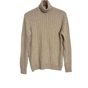 Saks Fifth Avenue Cashmere Cable Knit Turtleneck Pullover Sweater Cream Sz Small